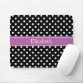 Black White Polka Dots Orchid Paars Name Monogram Muismat (Met muis)