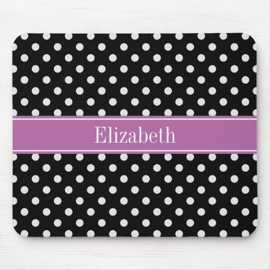 Black White Polka Dots Orchid Paars Name Monogram Muismat (Voorkant)