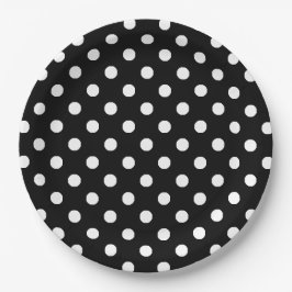 Black White Polka Dots Pattern Papieren Bordje