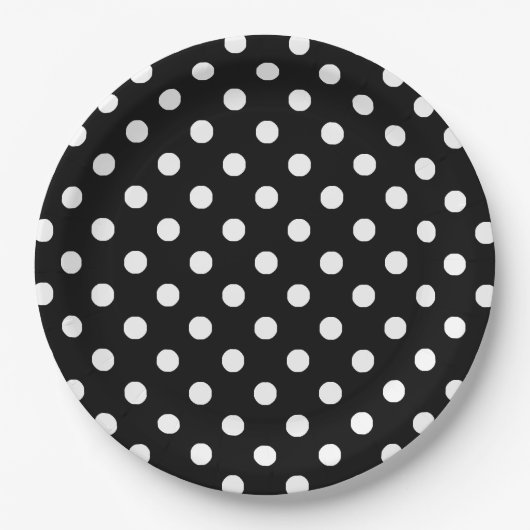 Black White Polka Dots Pattern Papieren Bordje (Voorkant)