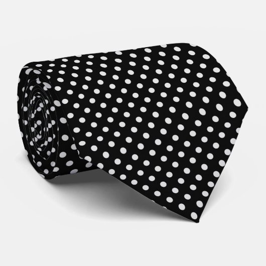 Black White Polka Dots Pattern Stropdas (Opgerold)