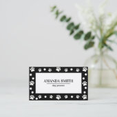 Black & White Polka Dots Paw Prints Business Card Visitekaartje (Staand voorkant)