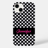 Black White Polka Dots Persoonlijke naam Case-Mate iPhone Case (Achterkant)