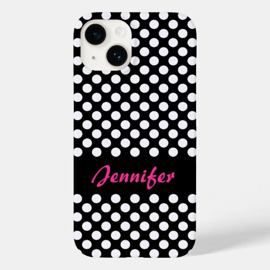 Black White Polka Dots Persoonlijke naam Case-Mate iPhone Case (Achterkant)