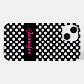 Black White Polka Dots Persoonlijke naam Case-Mate iPhone Case (Achterkant (horizontaal))