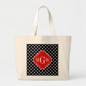 Black White Polka Dots Red Quatrefoil 3 Monogram Grote Tote Bag (Voorkant)