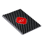 Black White Polka Dots Red Quatrefoil 3 Monogram Notitieboek (Rechterzijde)