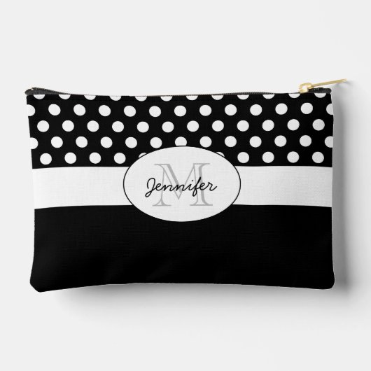Black White polka stits retro patroon Monogram Etui (Achterkant)