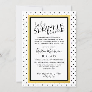 Black White Polkadot Gold Baby Sprinkle Invitation Kaart
