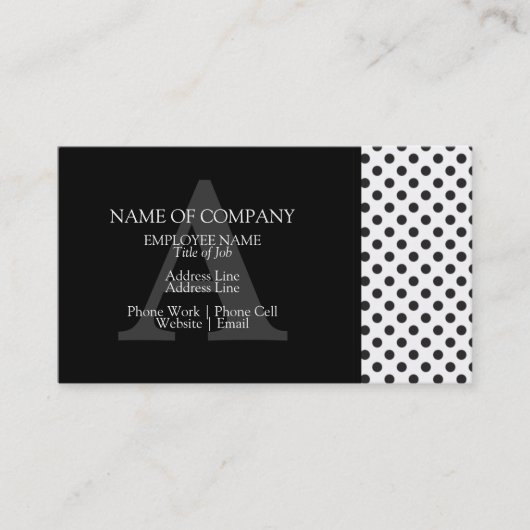 Black White Polkadots Grey Designer Monogram Visitekaartje (Voorkant)