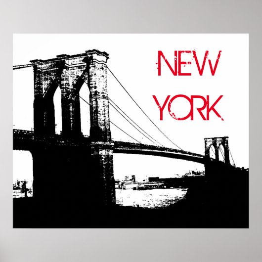 Black White Pop Art Brooklyn Bridge New York City Poster (Voorkant)