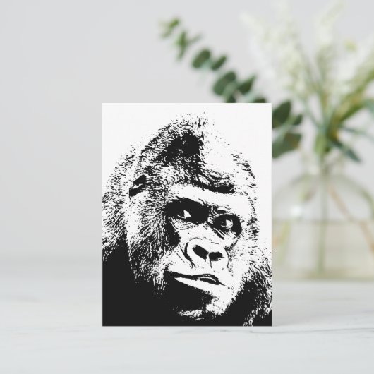 Black White Pop Art Gorilla Briefkaart (Staand voorkant)