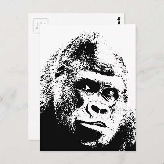 Black White Pop Art Gorilla Briefkaart (Voorkant / Achterkant)