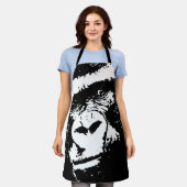 Black & White Pop Art Gorilla Face Schort (Gedragen)