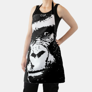 Black & White Pop Art Gorilla Face Schort