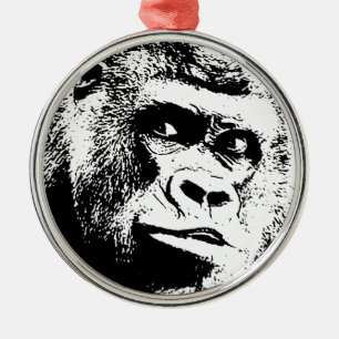 Black White Pop Art Gorilla Metalen Ornament