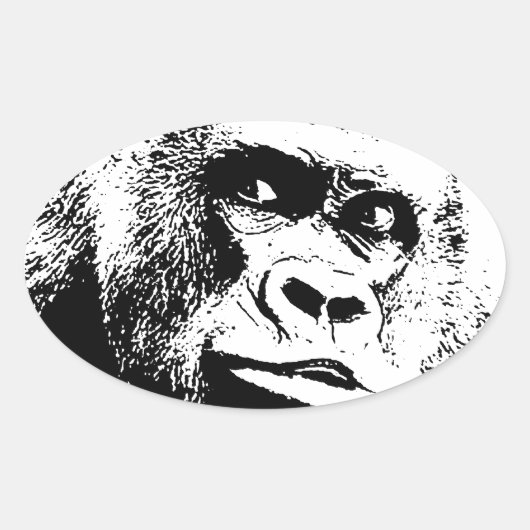 Black White Pop Art Gorilla Ovale Sticker (Voorkant)