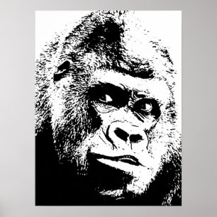 Black White Pop Art Gorilla Poster