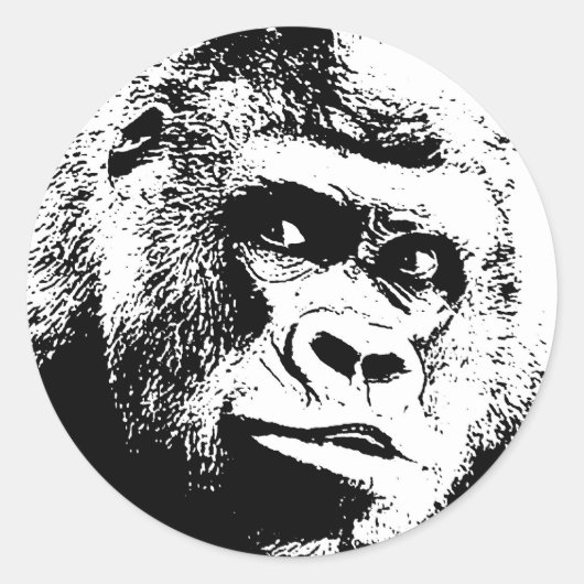 Black White Pop Art Gorilla Ronde Sticker (Voorkant)