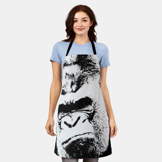 Black & White Pop Art Gorilla Schort (Gedragen)