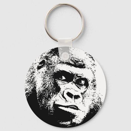 Black White Pop Art Gorilla Sleutelhanger (Voorkant)