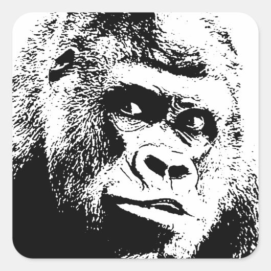 Black White Pop Art Gorilla Vierkante Sticker (Voorkant)
