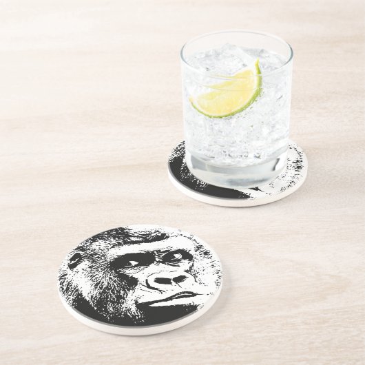 Black White Pop Art Gorilla Zandsteen Onderzetter (Zijkant)