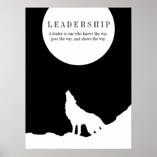 Black White Pop Art Leadership Wolf Howling Poster