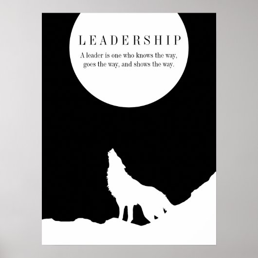 Black White Pop Art Leadership Wolf Howling Poster (Voorkant)