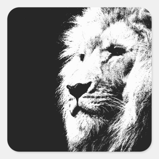 Black White Pop Art Lion Head Trendy Sjabloon Vierkante Sticker (Voorkant)