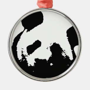 Black White Pop Art Panda Metalen Ornament
