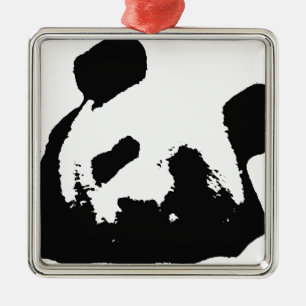 Black White Pop Art Panda Metalen Ornament