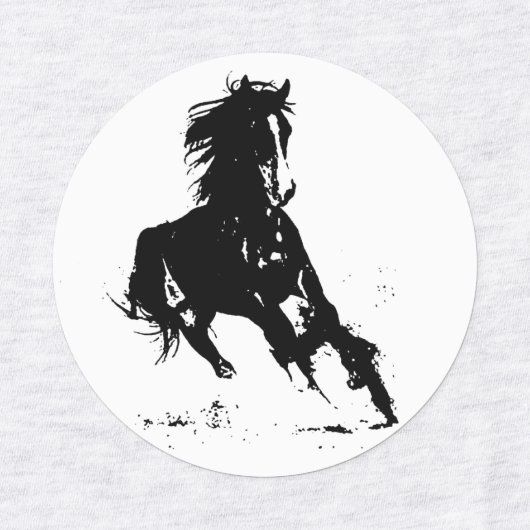 Black White Pop Art Running Horse Silhouette Labels (Design 1)