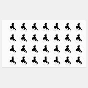 Black White Pop Art Running Horse Silhouette Labels