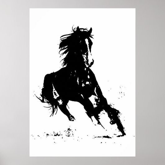 Black White Pop Art Running Horse Silhouette Poster (Voorkant)