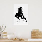 Black White Pop Art Running Horse Silhouette Poster (Keuken)