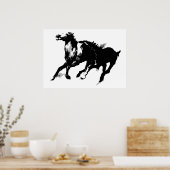 Black White Pop Art Running Horses Silhouettes Poster (Keuken)