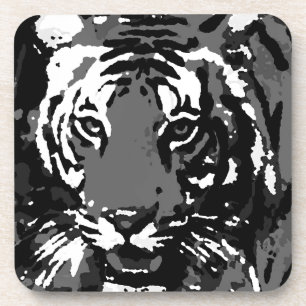 Black White Pop Art Tiger Bier Onderzetter