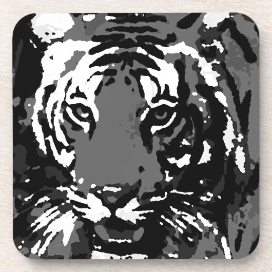Black White Pop Art Tiger Bier Onderzetter (Voorkant)