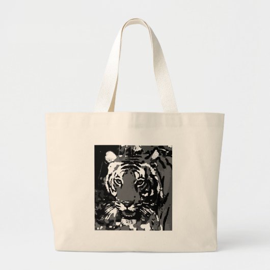 Black White Pop Art Tiger Grote Tote Bag (Voorkant)