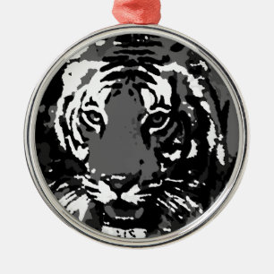 Black White Pop Art Tiger Metalen Ornament