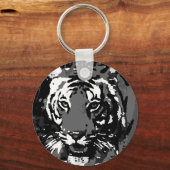 Black White Pop Art Tiger Sleutelhanger (Voorkant)