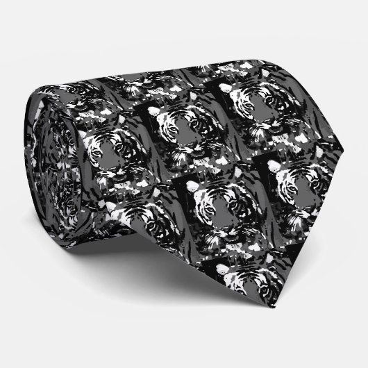 Black White Pop Art Tiger Stropdas (Opgerold)