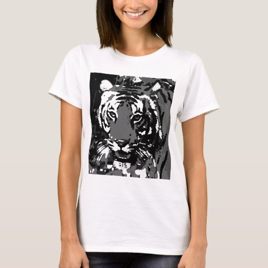 Black White Pop Art Tiger T-shirt (Voorkant)