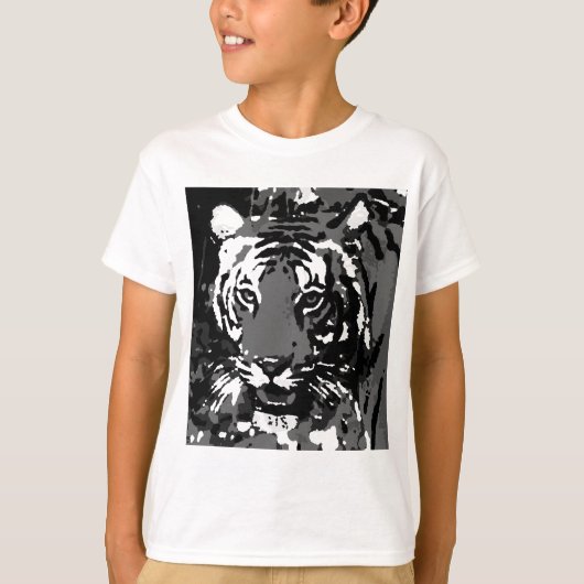 Black White Pop Art Tiger T-shirt (Voorkant)