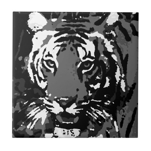 Black White Pop Art Tiger Tegeltje (Voorkant)
