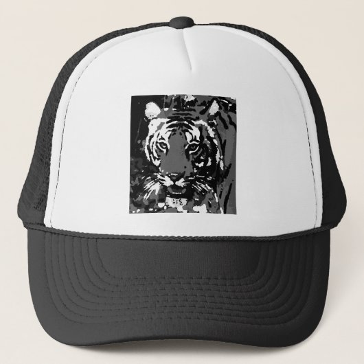 Black White Pop Art Tiger Trucker Pet (Voorkant)