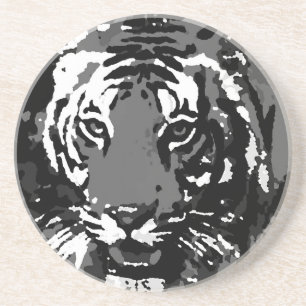 Black White Pop Art Tiger Zandsteen Onderzetter