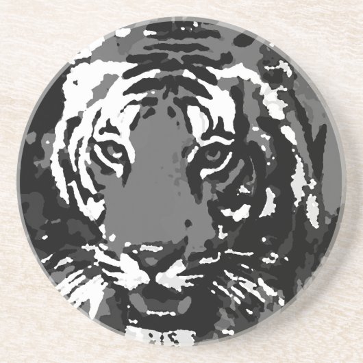 Black White Pop Art Tiger Zandsteen Onderzetter (Voorkant)