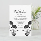 Black & White Poppies Celebration of Life Kaart (Staand voorkant)